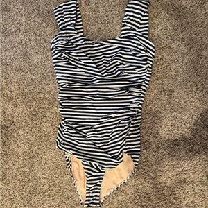 Albion Black and White Striped One Piece Swimsuit